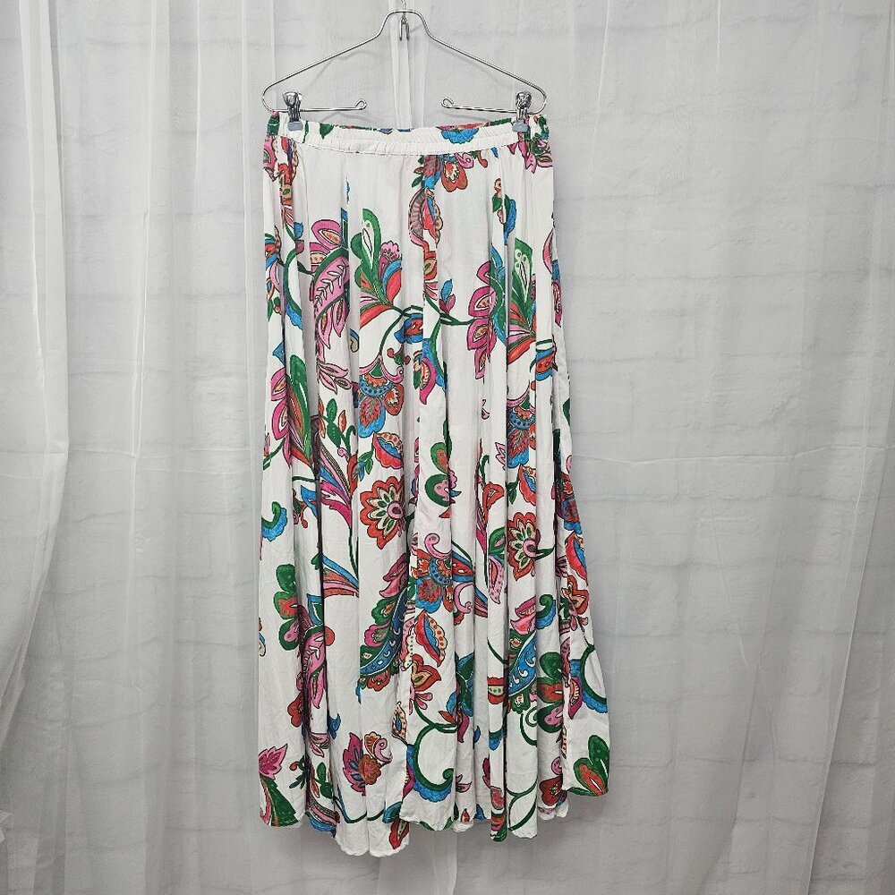 Magic White Pink Floral Paisley Maxi Skirt Boho A-Line Festival M